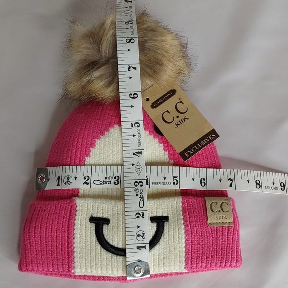 'C.C BEANIE' 'LINED POM-POM'  BEANIE 'HAPPY FACE' - Picture 10 of 15